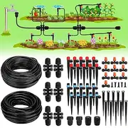 Landtouch Drip Irrigation System, 40FT 1/2" Mainline & 100FT 1/4" Tubing, with Adjustable Drip Emitters Misting Sprinkler, Efficient Sprinkler System Kit for Flower Bed, Raised Bed, Greenhouse, Lawn