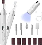 Electric Nail Files Cordless, 2 in 1 Electric Nail Drill 3 Speeds, Portable Nail File with UV LED for Acrylic Polish & Hard Skin Removal, Manicure Pedicure Kit for Women