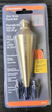 Swanson Tool 16oz Solid Brass Plumb Bob W/ Extra Tips #PB016B NIP