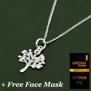 Genuine 925 Sterling Silver Tree Of Life Pendant Necklace Curb Chain- Face Mask