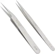 FEITA Precision Tweezers Stainless Steel Straight & Slanted Tip Best Tweezers Professional Set for Eyelash Extension Craft Jewelry Eyebrow & Ingrown Hair Removal (SS&5A-Sa 2Pcs)