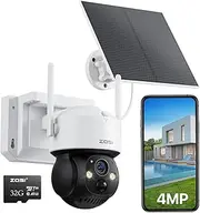 ZOSI C291 2.5K 4MP Wireless Battery Security Camera Outdoor, Solar Powered Pan/Tilt Camera, 360 View, PIR Human Detect, Auto Track, Color Night Vision, 2-Way Talk, Spotlight Siren Alarm, 32GB SD Card