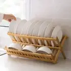 Natural Folding Dish Rack 2 Tier Drying Holder Practical Dish Drying Rack Home