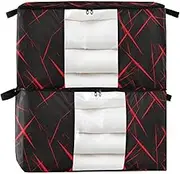 Amooorous Red and Black Irregular Pattern 60/95 L zippered shoe storage with Reinforced Handles, clear window clothing storage containers for King Comforter Bedding Pillow Sheet