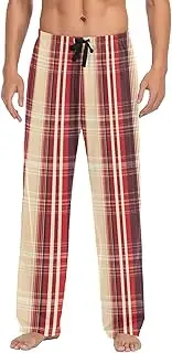 [WOIWB] Men’s Pajama Pants Red Plaid Lounge Pants with Pockets Drawstring Elastic Band Small
