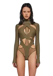 [DARKER WAVS] Crossfade Strappy Spandex And Mesh Bodysuit - Green