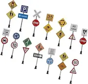 Toyvian 14pcs Miniature Traffic Signs Realistic Sand Table Decor for Micro Landscape DIY Mini Traffic Sign Models Safe Material Photo Prop for Miniature Projects