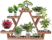 Heavy Duty Pine Wood Plant Stand Triangle In-Outdoor Flower Succulent Pots Shelf