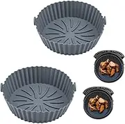 Silicone Air Fryer Liners, 7.8 inches 2PCS Liners Reusable Accessories Non-Stick, Oil-Proof, Water-Proof. Food Grade Silicon Baking Tray for Roasting Microwave (Gray)
