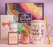Birthday Gifts for Women, Inspirational Thank You Gifts for Her, Relaxation Spa Bath Set Hamper Gift for Girlfriend Sister Mum Wife Friend, Unique Gift Box Coffee Mug, Scented Candle, Bath Salts