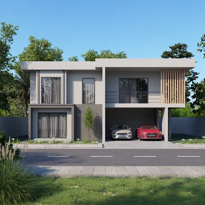 Modern Two Story House Plan 3D images DWG CAD File And PDF For Blueprint Plans