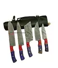 Damascus Cheif knife set 5 Piece set With Leather Cover