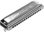 Sw-1664 16 Holes Chrom Harmonica C Key 64 Tones Mouth Organ with Storage Case and Cleaning Cloth for & Adults Silver Silver