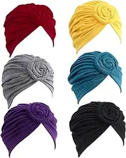 [WKJHO] Women Turban Hats for Girls Headband Twist Knot Pre-Tied Cotton India Bonnet Beanie Cap Head Wrap