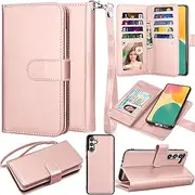 [Takfox] Wallet Case for Samsung Galaxy S23 FE 5G, for Samsung S23 FE 5G Case, PU Leather Credit Card Holder Case [9 Card Slots] Folio Flip Detachable Magnetic Cover Kickstand & Carrying Strap-Rose Gold