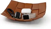 Valet Tray PU Leather Key Holder Bowl for Men Entryway Table Nightstand Catchall Storage Organizer EDC Dump Tray for Wallet, Keys, Coins Men's Gift - Brown, 9.8" L x 9.8" W x 2" H