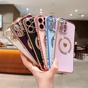 Phone Case For iPhone 16 iPhone 15 Pro Max Plus iPhone 14 13 12 Pro Max Plus Back Cover Support Wireless Charging Shockproof Heart TPU Plating