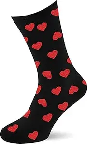 [AKH] Valentine's Men's Socks | UK one size (6-10) | Adults Mens Socks | Heart Design Comfortably Keep Feet Warm and Snug, red and black, One size