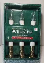 Vintage 3- Brass Candle Lights Electric Christmas Window Decor K-Mart 8½"