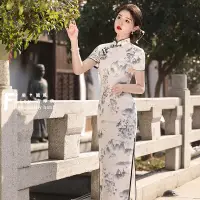 在飛比找蝦皮商城精選優惠-新中式改良旗袍 中國風長裙 旗袍洋裝 水墨畫設計氣質長旗袍 