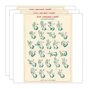 3x Cavallini Paper Poster Prints/Gift Wrap Wall Art 50x70cm Sign Language Chart