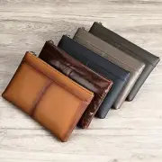 Men's Leather Clutch Bag Cowhide Handbag Wrist Strap Wallet Multi-Pocket