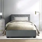 Linen Fabric Bed Frame King Single Size Gas Lift Storage Base Tufted Headboard