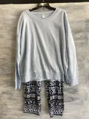 NEW! SLEEP CHIC Fleece 2-Piece Pajama Set, XL - Skyway Blue Fair Isle
