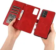 [GoshukunTech] for Galaxy A13 Case,for Samsung Galaxy A04S Phone Cover [2 in 1 Wallet Leather Case] Detachable Magnetic Flip Cover with Card Slots,Wrist Strap-Red