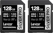 Lexar Silver PRO SD Card 2x128GB, UHS-II SD Memory Card, V60, U3, C10, up to 280MB/s Read, 120MB/s Write, SDXC Card for DSLR/Camera/Photographer/Videographer/Enthusiasts (LSDSIPR128G-B2NAA)