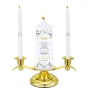 3 Unity Floral Candles for Wedding Ceremony Set with Golden Holder White Pill...