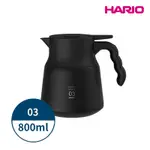 【HARIO】V60 VHSN系列雙層真空不鏽鋼保溫咖啡壺PLUS 03 800ML (2-6杯)-黑色VHSN80-B