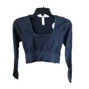 OFFLINE by AERIE Sidewalk Seamless Ribbed Long Sleeve Crop Top Black Size Medium