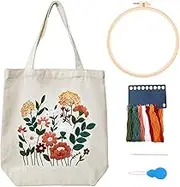 MAMUNU Canvas Tote Bag Embroidery Kit with Pattern for Beginners, Arts and DIY Crafts Kits for Adults, Include Instructions Embroidery Bag, Embroidery Hoops, Color Threads and Tool, Beige, One Size