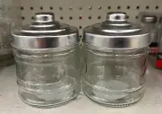 2- Small 3" Herb-Spice-Stash-Craft Glass Jar-Pop up Clear Aluminum Lid Seal