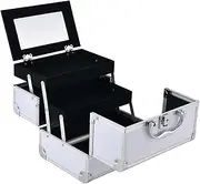 "Abbraccia" Makeup Train Case Large Capacity with Mirror Makeup Travel Storage Box Carry Handle for Makeup Artist, White