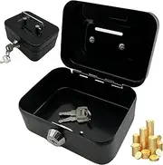 Cash Boxes with Keys, 4.5 Inch Iron Lockable Money Box with Coin Slot, Safe and Sturdy Petty Cash Tin Coin Bank with 2 Keys Gifts Small Lock Box with Key Cash Box with Lock for Kids Adults Black