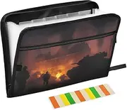 War Tank and Flames Accordion File Folder A4 Letter Size Folio Document Organizer with Handle Organizing Folders for Documents