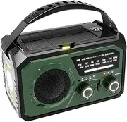 Bluetooth Wireless Speaker Radio with LED Flashlight NOAA AM FM. ABS LED Flashlight Power BT LED Flashlight Crank Radio, Green