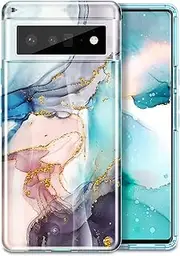 Btscase for Google Pixel 6 Pro Case, Gold Glitter Bling Marble Pattern Hard PC Slim Fit Shockproof Full Body Rugged Drop Protective Women Girls Cover Cute Case for Google Pixel 6 Pro, Blue Gray