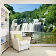 3D Waterfall Landscape Self-adhesive Removable TV Background Murals Wallpaper