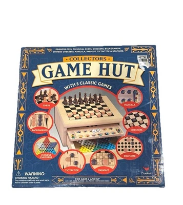 Vintage Multiple Classic Ten Games Solid Wood Boards “Game Hut” Storage NEW !