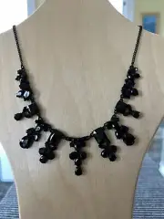 Carol Dauplaise Black Victorian Glass Stone Emerald Pear Cut Statement Necklace