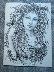 ACEO ORIGINAL ART Zentangle Fairy-Tangle Artist Norma J Burnell, “Alura” 2012