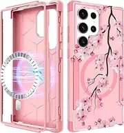 [LISEVO] for Samsung Galaxy S24 Ultra Case - [Compatible with MagSafe] Women Girls Cute Magnetic Protective Phone Cover Flower Girly Pretty Heavy Duty Shockproof Funda para Samsung S24 Ultra Cases