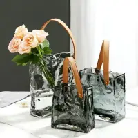 在飛比找樂天市場購物網優惠-輕奢原色新款手提包玻璃花瓶客廳餐桌插花器皿水養鮮花魚缸擺件