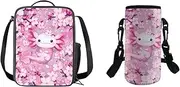 Pink Cute Animal Lunch Box Water Bottle Kids Girls Middle High School Preschool Elementary Adjustable Strap Water Bottle Axolotl School Bag and Lunch Box Water Bottle Pink Cherry Blossom