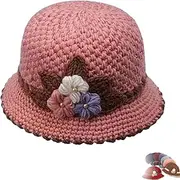 [RYEPOLNIX] Lady French Thicken Women's Flowers Knitted Woolen Hat, Windproof Womens Knitted Crochet Beanie Hat/6