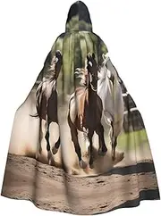 Three Running Horses Print Hooded Grace Cloak For Women Men Halloween Cosplay Carnival Parties Themed Events, Black