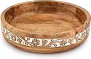 Indus Lifespace Decorative Bowl Mango Wood Round Carved Bowl for Rustic Home Decor Table Centerpieces Home Party Wedding Décor (10" X 10" X 2.5'')